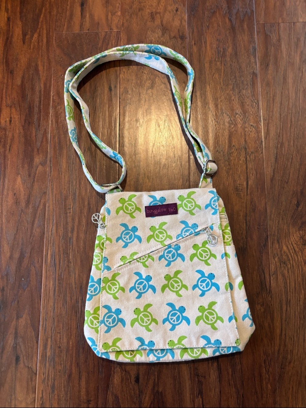 Bungalow 360 Blue & Green Turtle Print Crossbody Bag.